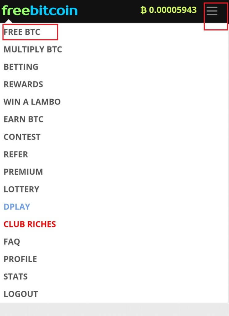 freebitcoinメニュー